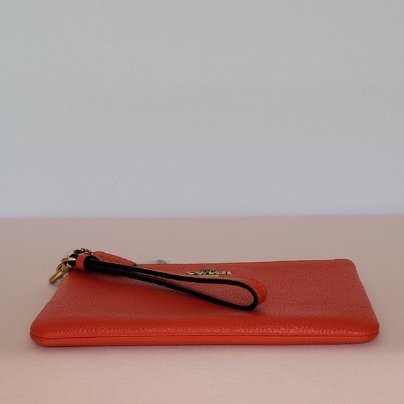 COACH Small Wristlet in Polished Pebbled Leather -Red Orange - Picture 9 of 16